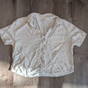 Casual Cream Button-Up Cropped Shirt- Boho Layering Piece
